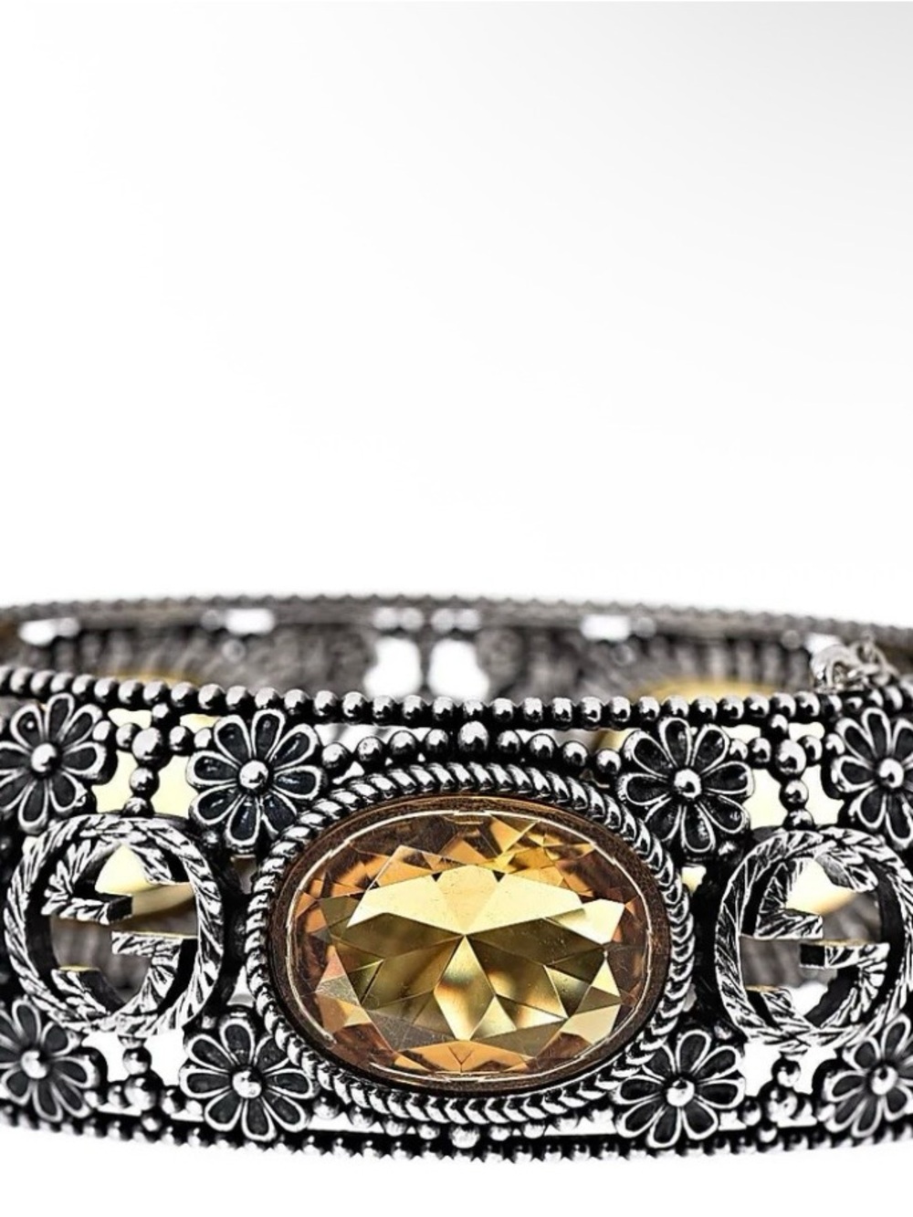 Silver-Tone Floral Bracelet with Amber Stones - Picture 3 of 4